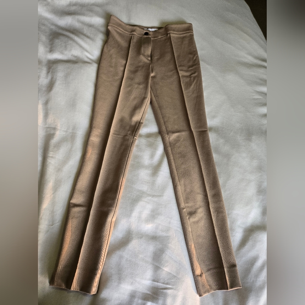 Mango Ponte khaki stretch straight leg pants